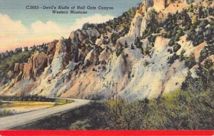 Postcard MT: Devil's Bluffs, Hell Gate Canyon, Western Montana, Vintage Linen - Picture 1 of 2