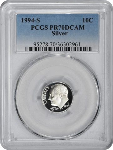 1994-S Roosevelt Dime PR70DCAM Silver PCGS Cover