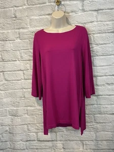 Nuevo con etiquetas Jersey de Viscosa Eileen Fisher Cuello Barco Alto Bajo Top en Cerise - Talla XS - Imagen 1 de 7
