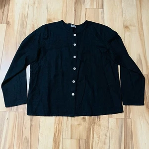 Heaven Women’s Sz Large Button Front Embroidered Blouse Black Cotton Blend Top - Picture 1 of 8