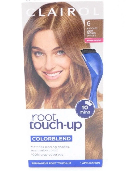Mezcla de colores de retoque de raíz Clairol 6 coincidencias marrón claro tonos gris permanente cubierta Foto 1 de 1
