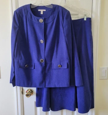 Traje Falda Colección JM Talla 14 Azul Real Botones Grandes Cremallera Lateral De Colección  Foto 1 de 4