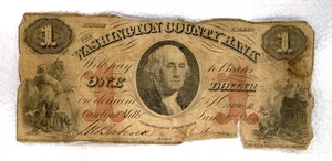 1860 ~ $1 WASHINGTON COUNTY BANK ~ CAROLINA MILLS, R.I. BILLETE OBSOLETO ~ AG-G - Imagen 1 de 2