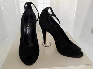 CASADEI 6.5 Black Suede Open Toe Ankle Strap High Heel Stiletto Pumps - Picture 1 of 13