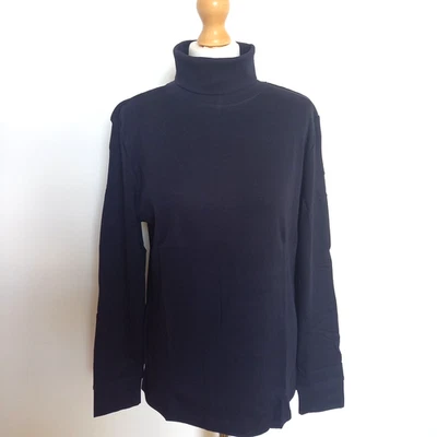 Macy's Karen Scott US XL UK 18 20 Cotton Dark Navy Long Sleeve Polo Neck Top