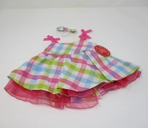 Build A Bear Summer Gingham Dress With Bow Pink Blue Green NWT - Picture 1 of 9