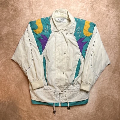 Vintage 90s Mulberry Street Patchwork Windbreaker Ski Jacket White Multicolor  - Image 1 of 4