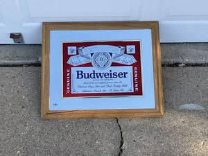 Vintage BUDWEISER King of Beers Framed Glass Bar Mirror Mirror 22.5" x 18.5" - Picture 1 of 5
