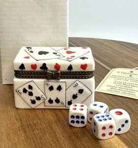 Porcelain Hinged Trinket Box Poker With Dice - Picture 1 of 9