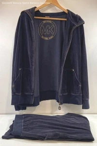 Michael Kors 2-Piece Set Logo Velvet Navy Blue Fleece Jacket & Sweats Size 2X - Picture 1 of 12