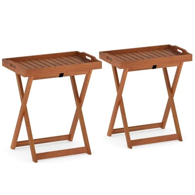 Solid Wood Tray Table Set of 2 w/Removable Top Rectangular TV Tray Bistro Table - Image 1 of 4
