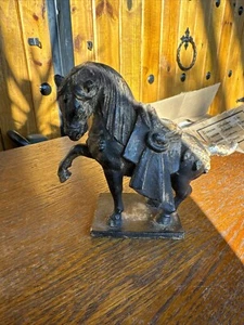 Antique Cast Iron Chinese Tang Dynasty Style War Horse Statue 5.25" Japan - Picture 1 of 9