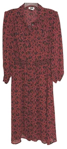 Vestido IFI De Colección Rojo Cintura Elástica Cuello Abotonado Talla 12 Manga Larga Floral Modesto - Imagen 1 de 5