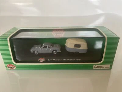 Model Power VW Karmann Ghia W/ Camper Trailer  Gray 1:87 Scale HO - Image 1 of 4