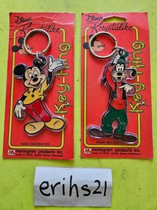 Lote de 2 llaveros vintage con monograma Disney Krystallike Mickey Mouse y Goofy nuevos - Imagen 1 de 2