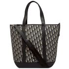 DIOR Navy Oblique Canvas Grained Calfskin Leather 2-Way Tote Bag