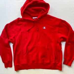 Vtg Champion Reverse Weave Hoodie Sweatshirt Mens XL Red Blank Heavyweight Short - Picture 1 of 11