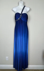 Maxi Vestido Cache Azul Ombre Un Hombro Talla 10 Cuentas Lentejuelas Estrás Glamour - Imagen 1 de 8
