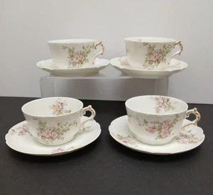 Charles Field Haviland teacup and saucer Set CHF1142 GDA Limoges Floral lot of 4 - Picture 1 of 22