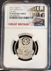 2021 GREAT BRITAIN SILVER 1 POUND MUSIC LEGENDS THE WHO NGC PF 69 ULTRA CAMEO - Picture 1 of 3