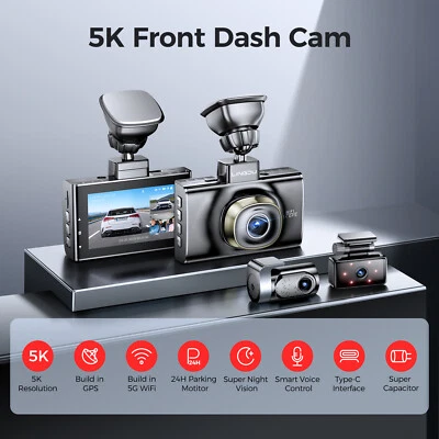 LINGDU 4K 3-Channel Dash Cam Front+Rear+Cabin UHD Dash Camera WiFi&GPS APP Night Vision
