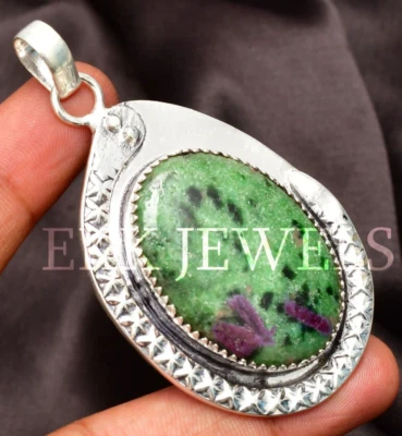 Ruby Zoisite Gemstone Handmade 925 Sterling Silver Jewelry Pendant 2.10" - Image 1 of 4