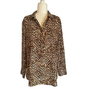 Worthington Leopard Print Button-Up Blouse XL 100% Polyester Long Sleeves Womens - Picture 1 of 5