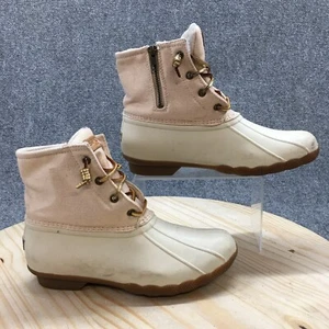 Sperry Waterproof Rain Boots Womens 9 M Beige Rubber Side Zip Lace Up STS80493 - Picture 1 of 22