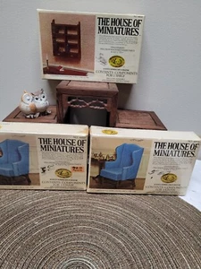 The House of MINIATURES 2 Chippendale Wing Chairs #40016 & 1 Hanging Shelf - Picture 1 of 9