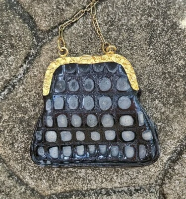 Bolso de Mano Negro Vintage Glen Miller para Ann Turk Cuero Genuino Estampado de Cocodrilo Foto 1 de 4