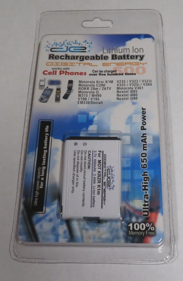 Digital Energy 230-0090 650 mAh 3.7v 锂离子电池 适用于摩托罗拉 Krzr K1M 全新 — 第 1/2 张图片