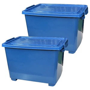 2 Piezas Caja de Rollos con Tapa 18 Litros Azul Contenedor de Plástico Caja de Cubos de Plástico - Imagen 1 de 6