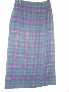 Gonna Talbots Tg 6 Viola Verde Plaid Ecopelle 100% Cotone - Foto 1 di 10