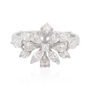 Lab Grown CVD Diamond Cluster Ring 14k White Solid Gold Anniversary Gift 1.22Ct - Picture 1 of 6