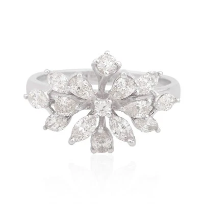 Lab Grown CVD Diamond Cluster Ring 14k White Solid Gold Anniversary Gift 1.22Ct - Image 1 of 4