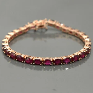 Natural Ruby Gemstone 14k Rose Gold Plating 925 Sterling Silver Tennis Bracelet - Picture 1 of 8