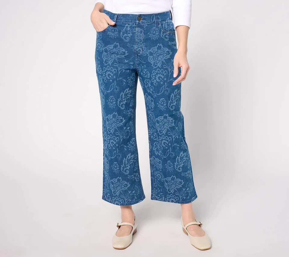 #880 Denim & Co. Petite Laser Printed Wide Leg Denim Crop Jean Size Petite 2 - Image 1 of 1