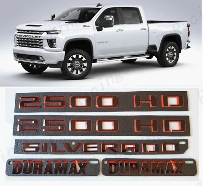 Portas vermelhas pretas 2500HD capô traseiro Silverado emblemas Duramax 2019+ 2500 HD - Imagem 1 de 4
