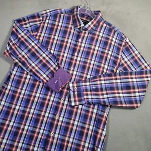 Bugatchi Uomo Shirt Mens XL Purple Plaid Shaped Fit Flip Cuff Long Sleeve Preppy - Picture 1 of 10