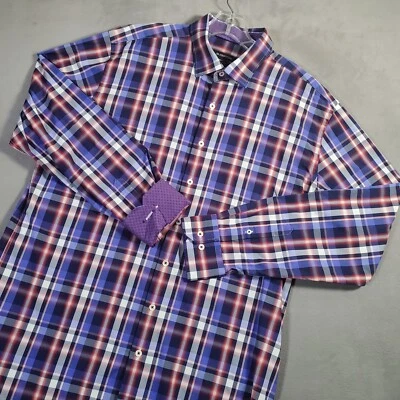 Bugatchi Uomo Shirt Mens XL Purple Plaid Shaped Fit Flip Cuff Long Sleeve Preppy - Image 1 of 4