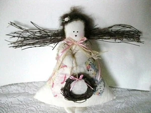 Volkskunst primitiver gesteppter Engel signiert Anderson Stoff 13" Kranz Vintage OOAK - Bild 1 von 5