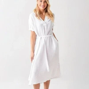 NEW Xirena Women's Short Sleeve Avril White 100% Cotton Midi Dress Size Small - Picture 1 of 7