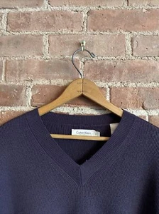 Vintage Calvin Klein Collection Men's Sweater, Ribbed 100% Wool, Purple/Indigo - Picture 1 of 6