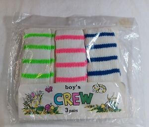 Vintage Boy Crew Socks Neon Striped 