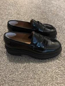 Thursday Penny Platform Black Loafers Patent Leather Shoes Lug Women Size 9 - Picture 1 of 10