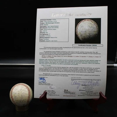 1962 Washington Senators Team Signed Baseball Vernon Osteen +25 JSA LOA AZ039 - Image 1 of 4