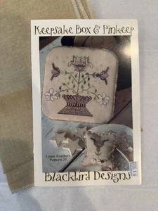 Blackbird Designs KEEPSAKE BOX & PINKEEP Cross Stitch Pattern No 33 & Fabric - Picture 1 of 10