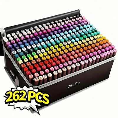 262 PCS Dual Tip Alcohol Markers Set for Drawing Sketch Coloring Art Supplies