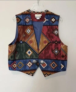 Coldwater Creek Weste Damen groß Southwestern Gobelin Concho Muster Knöpfe - Bild 1 von 9