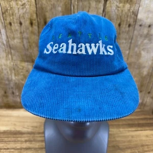 Vintage Seattle Seahawks Corduroy SnapBack Hat Blue Taiwan ~ FREE SHIP - Picture 1 of 14